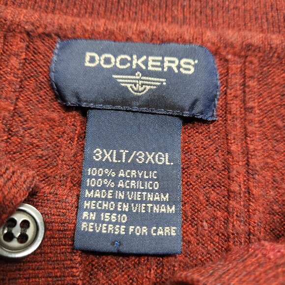 Vintage Dockers Mens Sweater Polo 3XLT Cable Knit Long Sleeve Collar Burgandy - Picture 4 of 12
